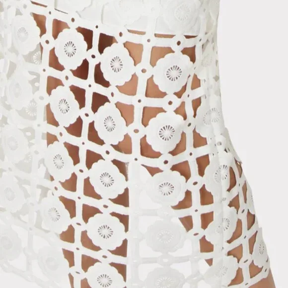 Milly Kait Strapless Tiled Lace Midi Dress Anthropologie White Size 6 NWT  595$
